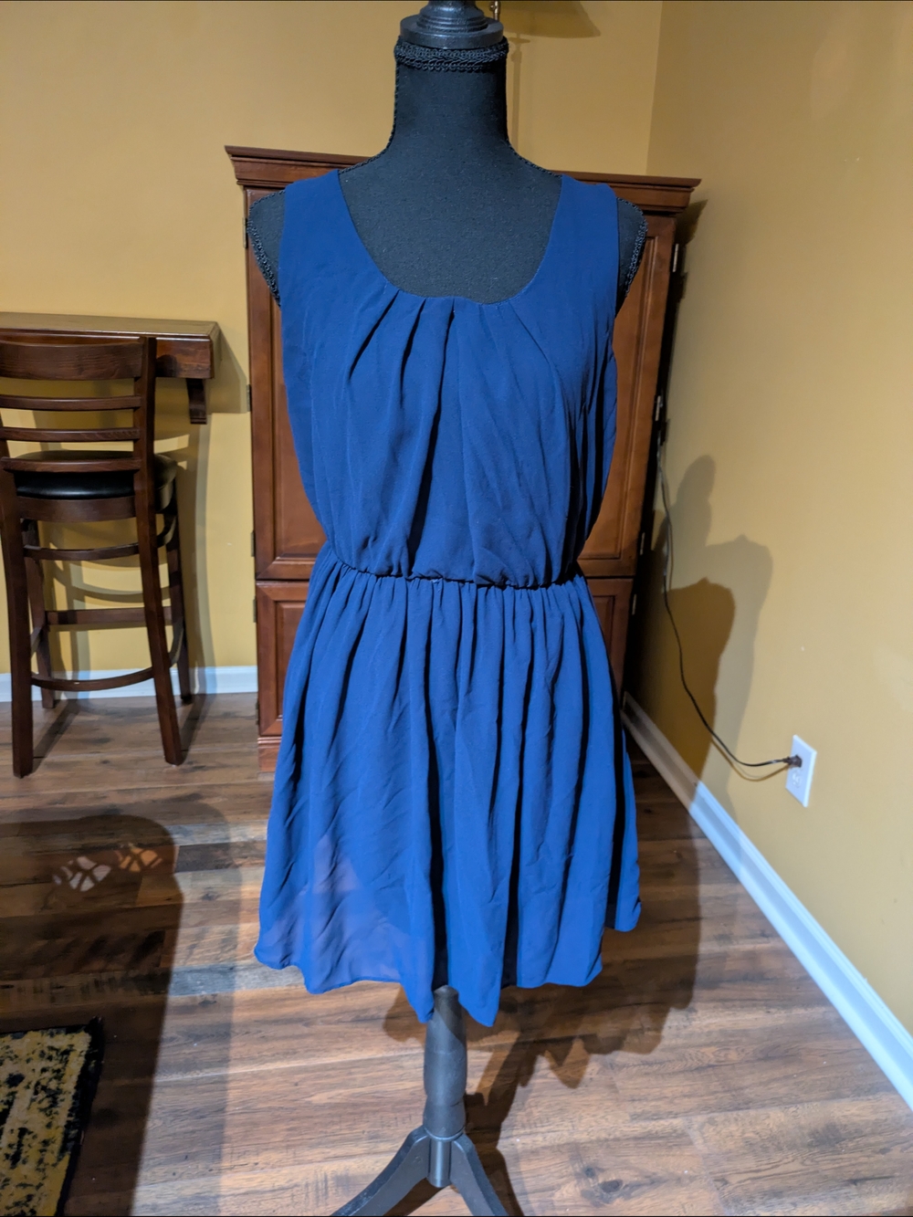 Iz Byer Navy Blue Sleeveless Gathered Waist Mini Dress